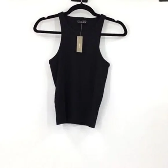 NWT J Crew Black Re Imagined Ribbed Crew Neck Fitted Pullover Tank Top XS - Picture 2 of 9